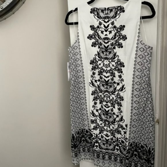 NWT - LONDON TIMES Ornate Scroll Flower Printed Cotton Sateen Dress Size 10 - Picture 2 of 5